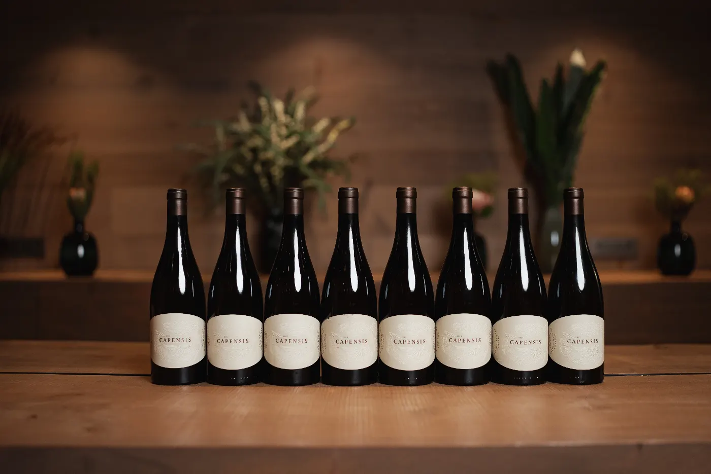 A vertical of Capensis Chardonnay vintages lined up in the Kliphuis tasting room