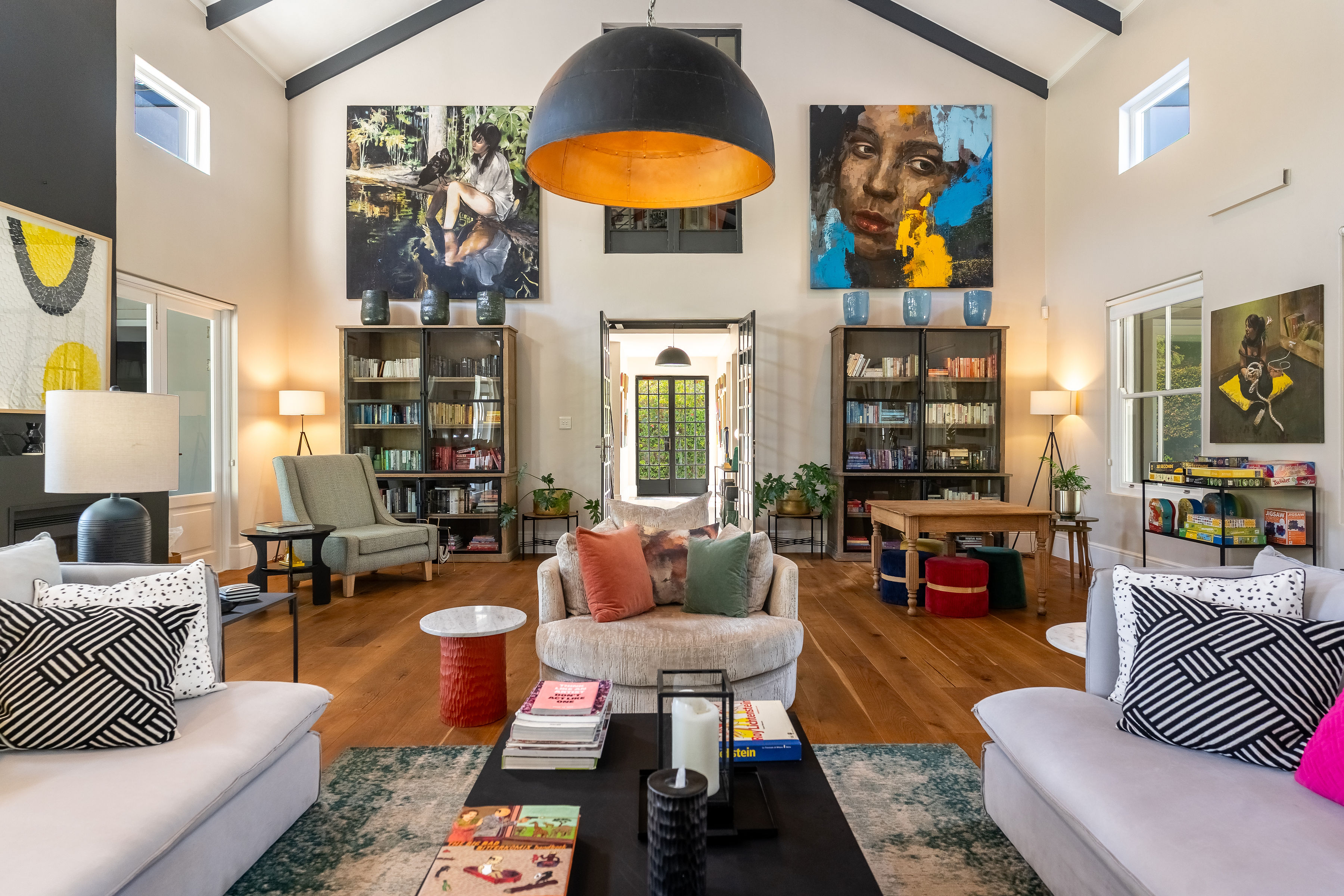 The lounge and library at Paloma Villa, Franschhoek